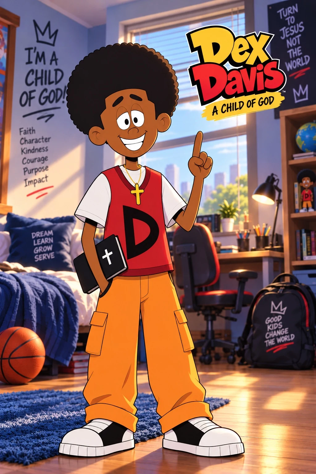Dex holding his Bible and smiling